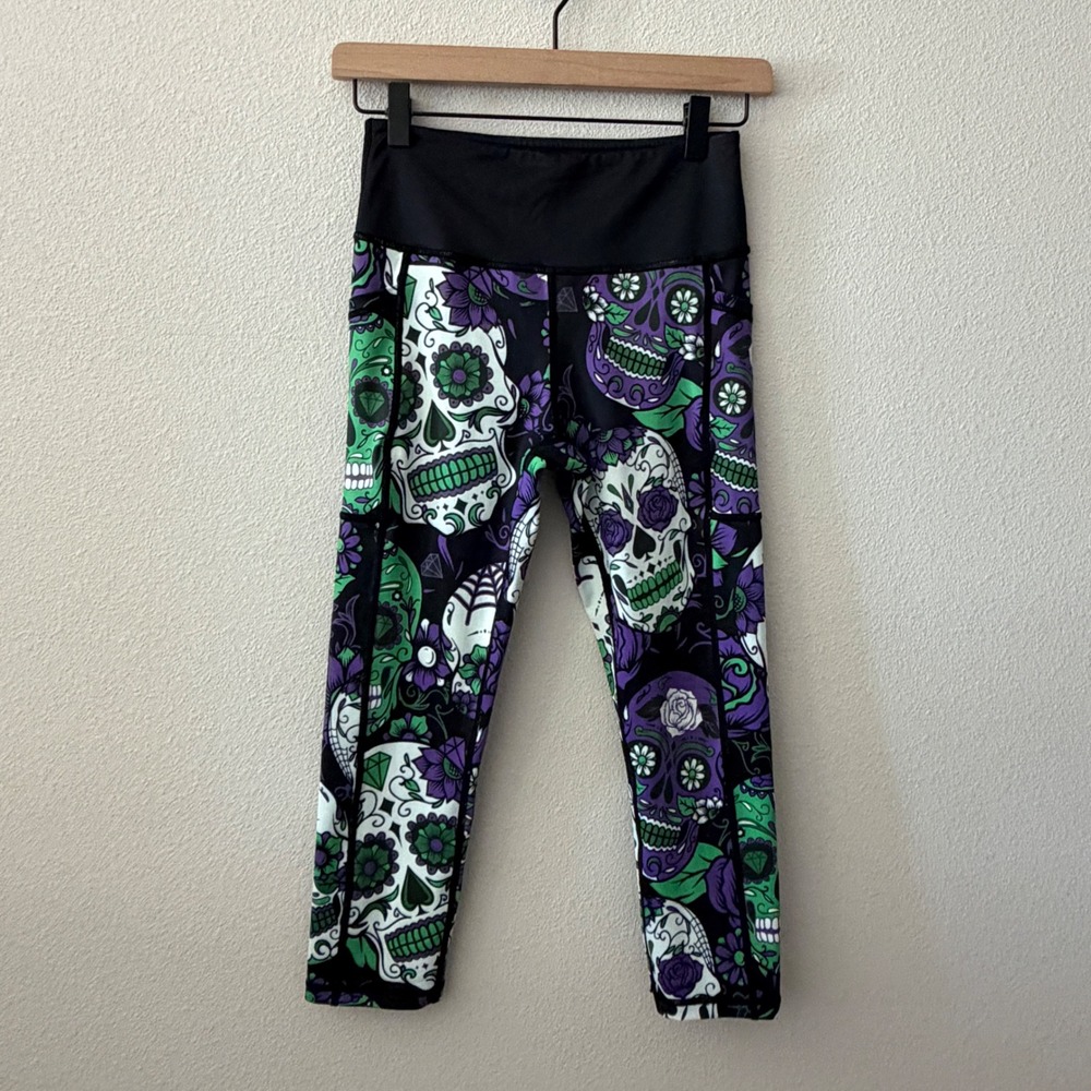 CONSTANTLY VARIED GEAR Womens Leggings Sugar Skull Gothic Halloween XS